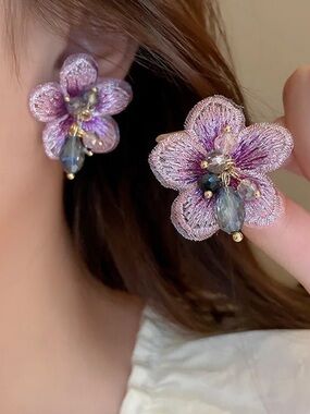 Bohemian Vintage Flower Earrings with Stunning Iridescent Purple Design